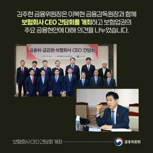 김주현 금융위원장은 이복현 금융감독원장과 함께 보험회사 CEO 간담회를 개최하고 보험업권의 주요 금융현안에 대해 의견을 나누었습니다.