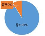 기업유형별 투자비중 - 중견:9%, 중소:91%